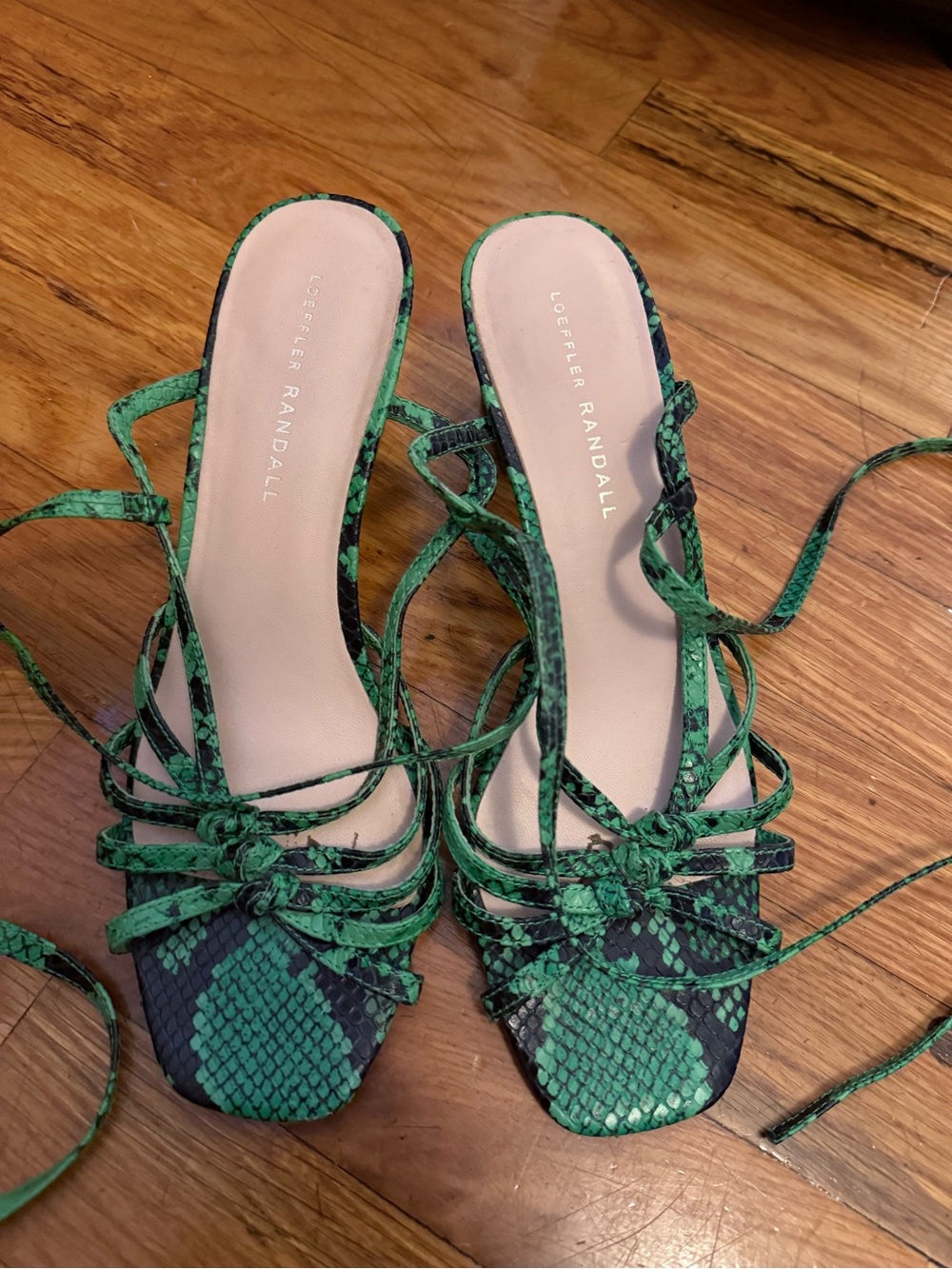 Loeffler Randall Green Snake-Print Lace-Up Heels